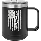 Rogue River Tactical USA Tattered American Flag We The People Constitution Heavy Duty Stainless Steel Black Coffee Mug Tumbler With Lid Novelty Cup Great Gift Idea