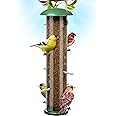 Gray Bunny Thistle & Nyjer Bird Feeders for Outdoors Hanging, Metal Finch Feeder with 16 Small Ports & 8 Metal Perches, Chew Proof, Great for Wild Birds
