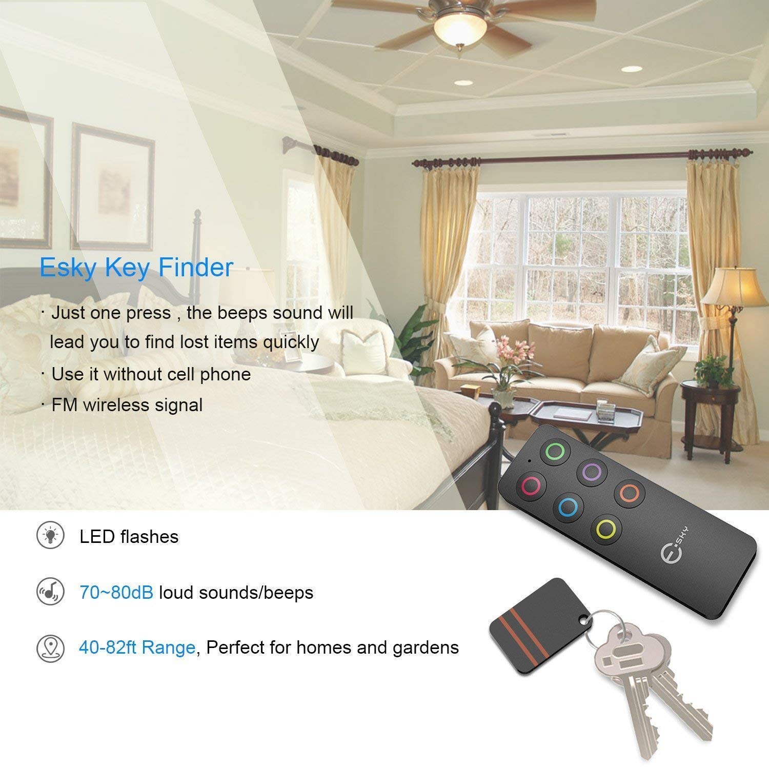 Esky Localisateur de clés, d\'Objets Perdus sans Fil Key Finder avec 6 récepteurs RF, pour trouver Ses clés, Son Portefeuille, ou Son Animal de Compagnie meilleurs cadeaux Noël