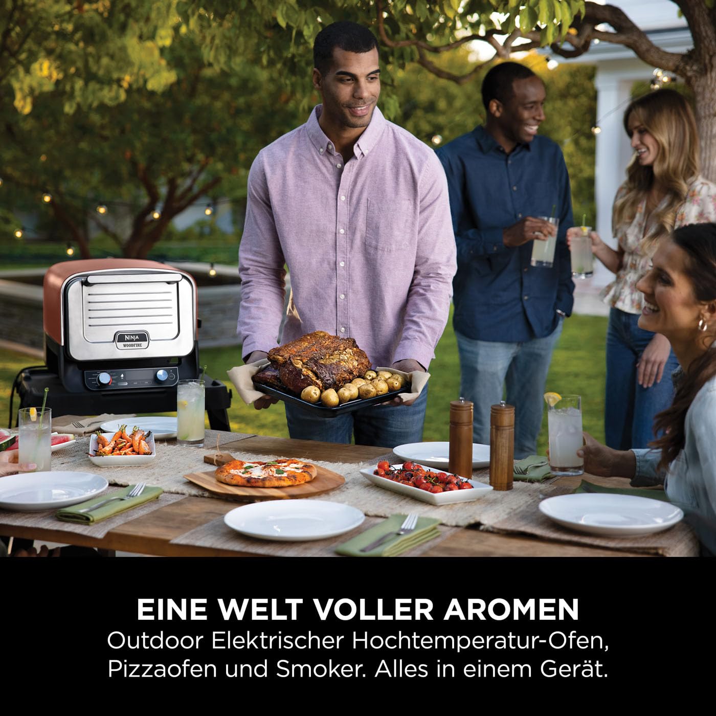 Ninja Woodfire Outdoor-Ofen, 8-in-1-Pizza- Ofen, BBQ-Smoker mit Bratrost, Pro-Heat-Schale, Pizzastein, Holzpellets & Schaufel, elektrisch, 6 Pizza-Einstellungen, Burnt Orange OO101EU 3