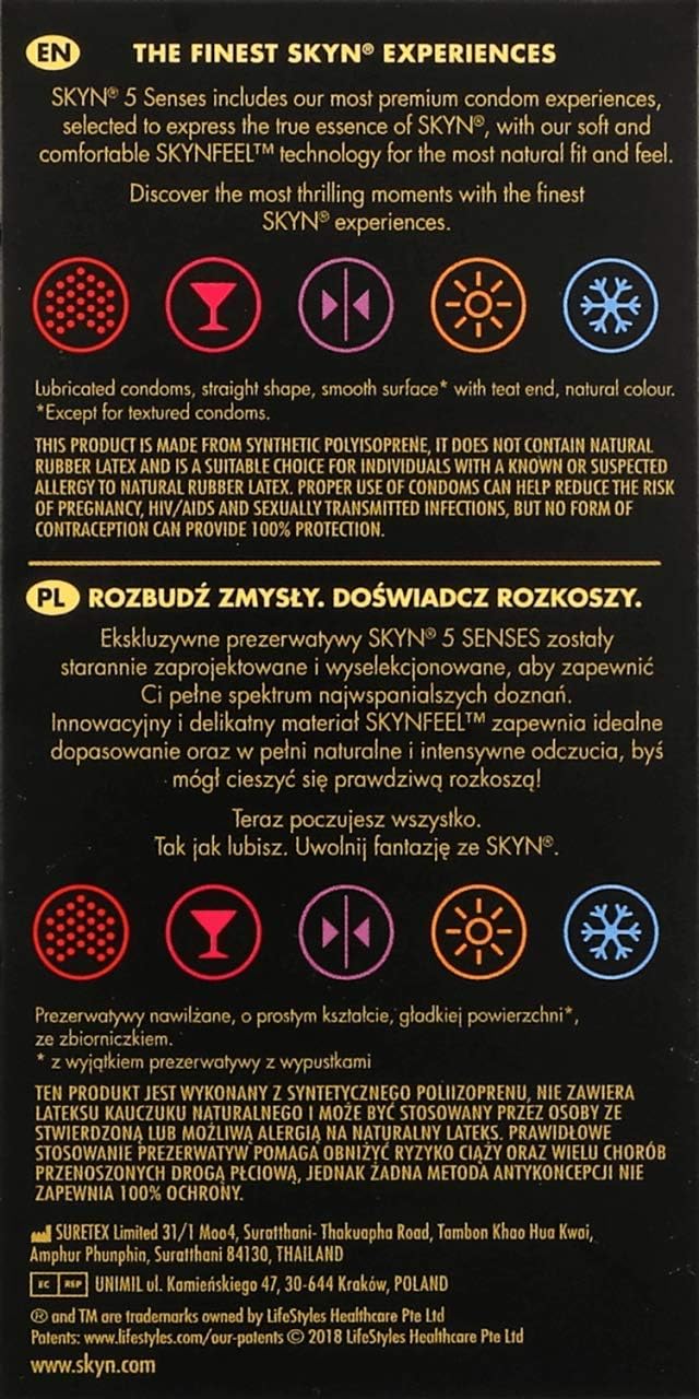 SKYN 5 Senses Condoms Mix Latex Sensoprene Condoms - 5 Pack, 5 count (Pack of 1) - Image 3