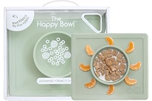 ezpz Happy Bowl - 24 Months + (Sage) - 100% Silicone Suction Bowl with Built-in Placemat – Dishwasher Safe