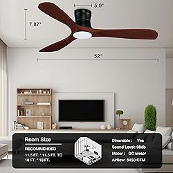 Hoenofly 52” Smart Wood Flush Mount Ceiling Fans