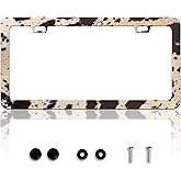 Brown Cow Print License Plate Frame Animal License Plate Frames | Personalise Stainless Steel Funny Design Compatible With Standard License Plate Holder For Usa Canada 6 X 12 Inch With Screws