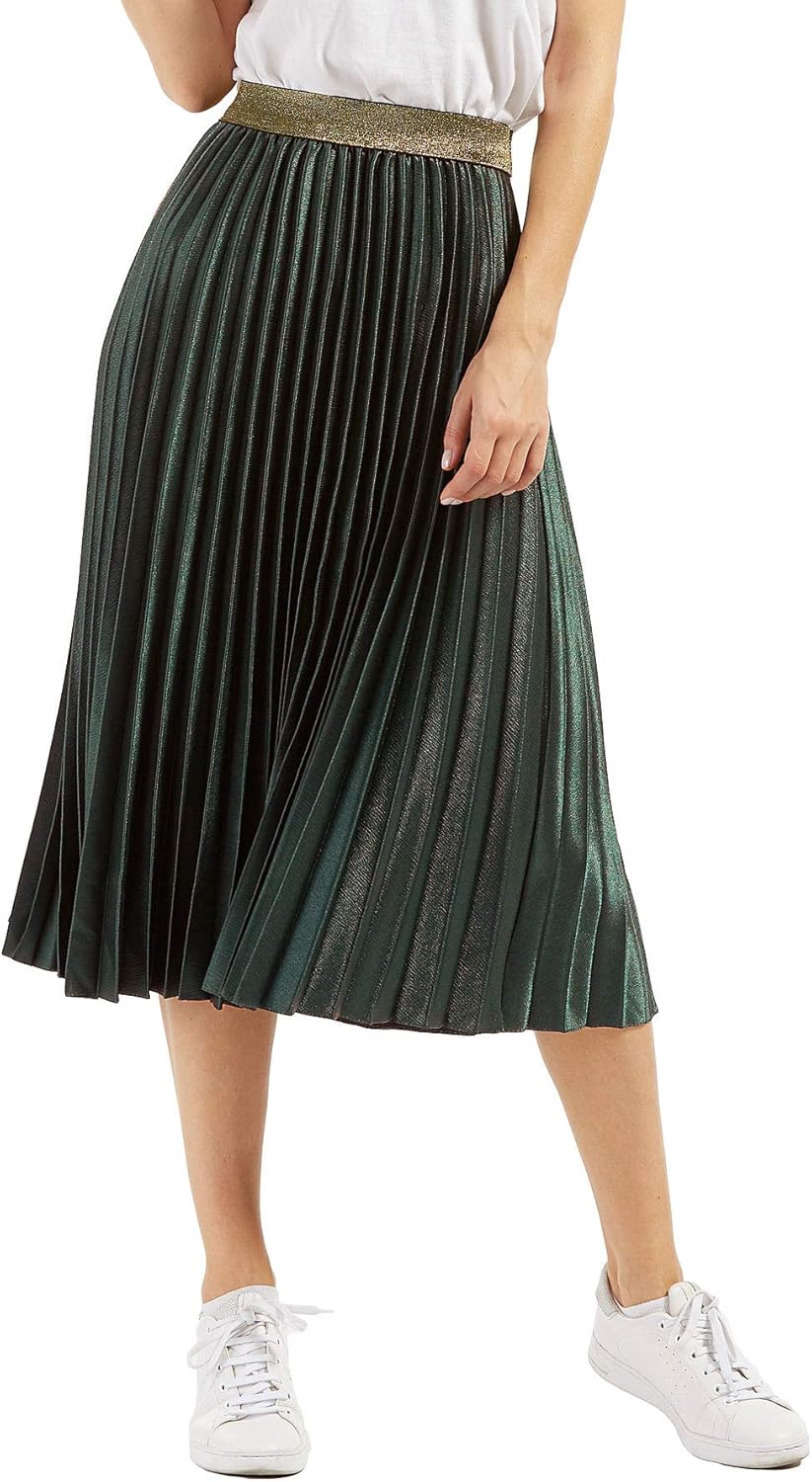 metallic long pleated skirt
