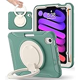 BATYUE Shockproof Case for iPad mini 7 (A17 Pro)/ Mini 6 8.3 inch (2024/2021) - 360° Multi-Angle Stand (Portrait & Landscape) & Grip, Built-in Pencil Holder, Jade Green