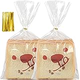Plastic Bread Bags for Homemade Bread Gift Giving, 12'' x 8'' Bread Loaf Storage Bags, Valentine Candy Bags for Gifts with Ti