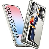 CENMASO for Samsung Galaxy S24 FE Case with Card Holder (3-5 Cards) Sliding Camera Cover & Kickstand【RFID Blocking】 Military Drop Protection & TPU Edge Wallet Case for Galaxy S24 FE-Natural Titanium