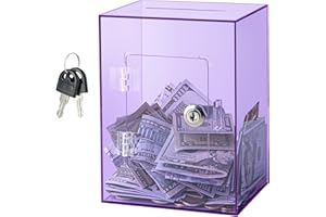Hicocool Clear Piggy Bank with Lock, Acrylic Piggy Bank for Adults Kids Openable, Reusable Money Saving Box with Key for Birthday (Purple)