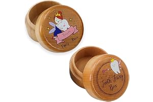 PAMBO Baby Tooth Fairy Box Keepsake for Boys and Girls,Wooden Tooth Storage Holder for Kids,Newborn Baby Shower Gifts A106-1