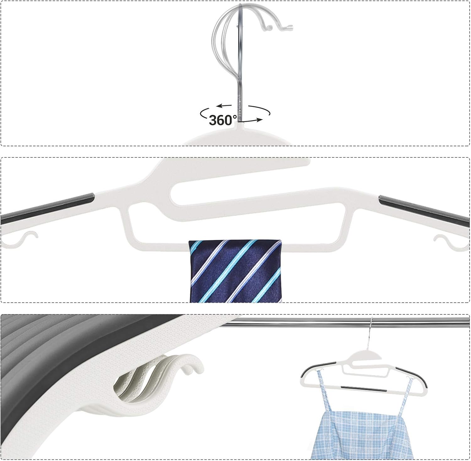 SONGMICS Plastic Clothes Hangers CRP041WG02 with U-shaped Opening, Non-Slip and Space-Saving, 0.5 cm Thick, 41.5 cm Wide - Image 5