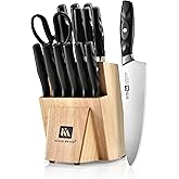 Klaus Meyer 15 Pieces Knife Block Set, High Carbon German Stainless Steel Forged Sharp Blade Knife Set With Block, Dishwasher Safe Cutlery