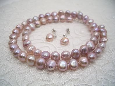 Amazon Sv淡水バロックパールプチネックレスセット ピンクパープル