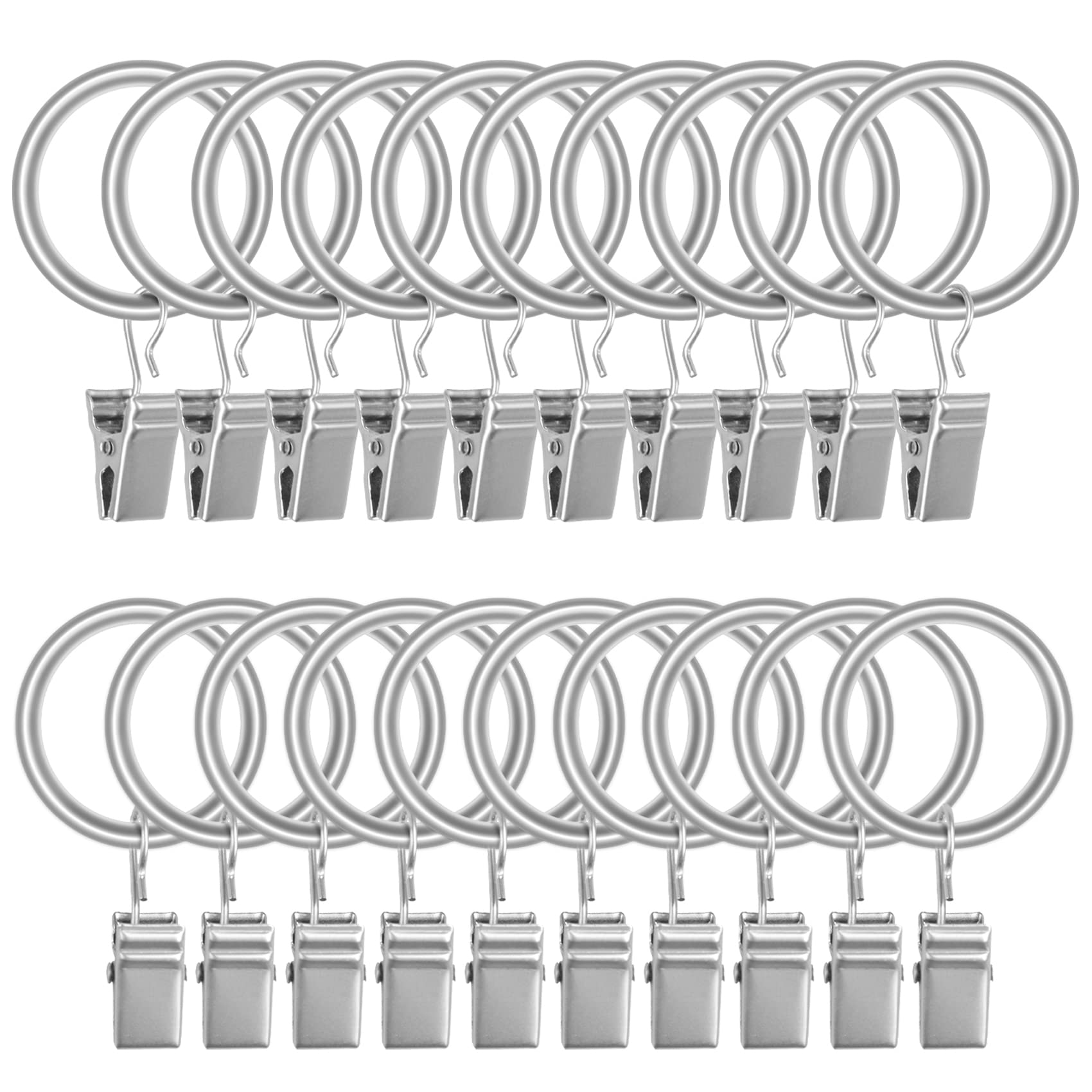 Photo 1 of Lansian 20pcs Rustproof Drapery Matte Stainless Steel Metal Curtain Rings with Clips,Tension Curtain Hangers Clips, Decorative Curtain Rod Window, Matte Silver (1" Interior Diameter)
