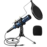 EIVOTOR Condenser Microphone, 3.5mm PC Microphone Plug & Play Recording Microphone with Anti Slip Mic Stand Dual-Layer Pop Fi