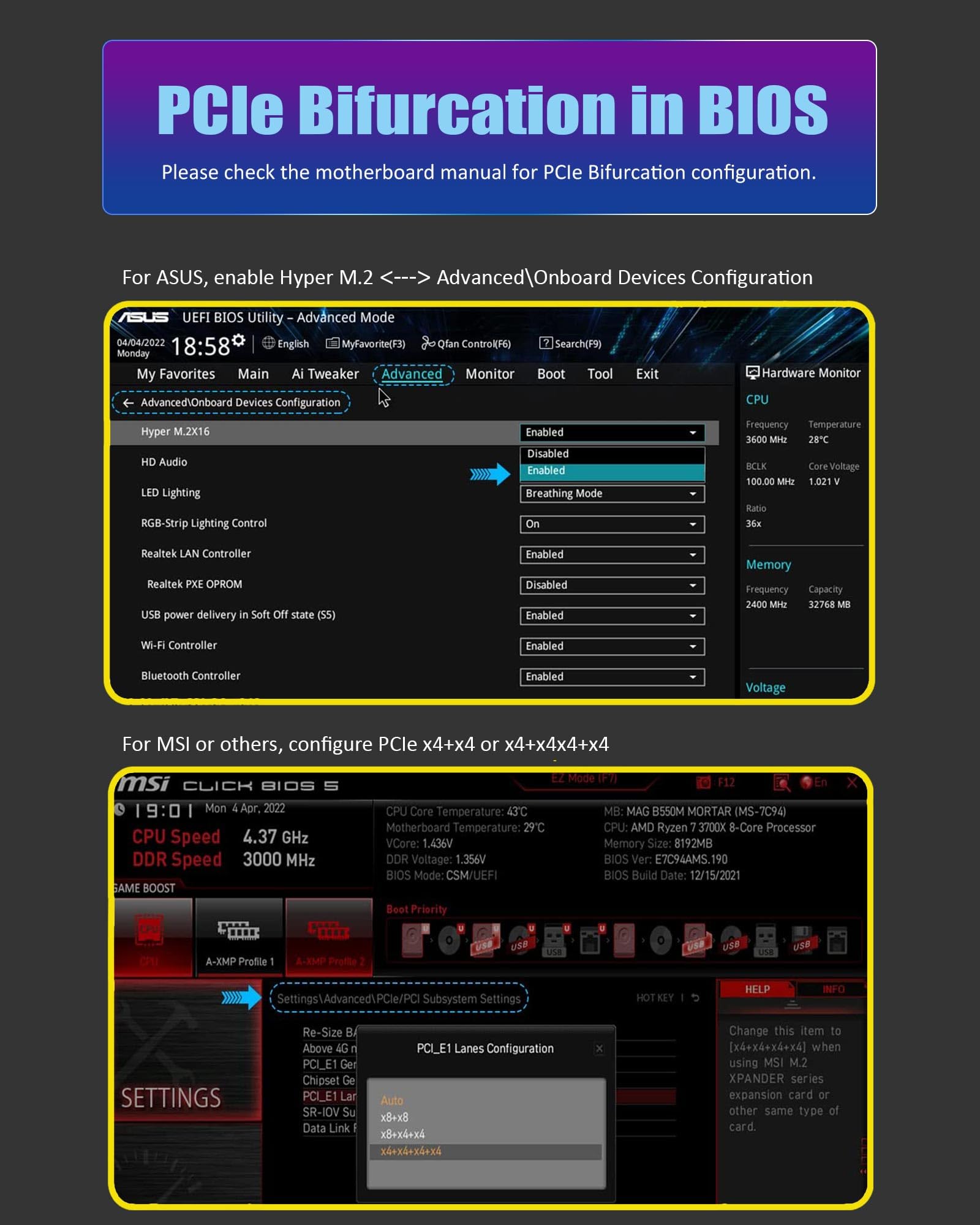 Glotrends Pa21 Dual M.2 Nvme To Pcie 4.0 X8 Adapter Without Pcie Bifurcation Function, Support 22110/2280/2260/2242/2230 Size (Pcie Bifurcation Motherboard Is Required) - View 6