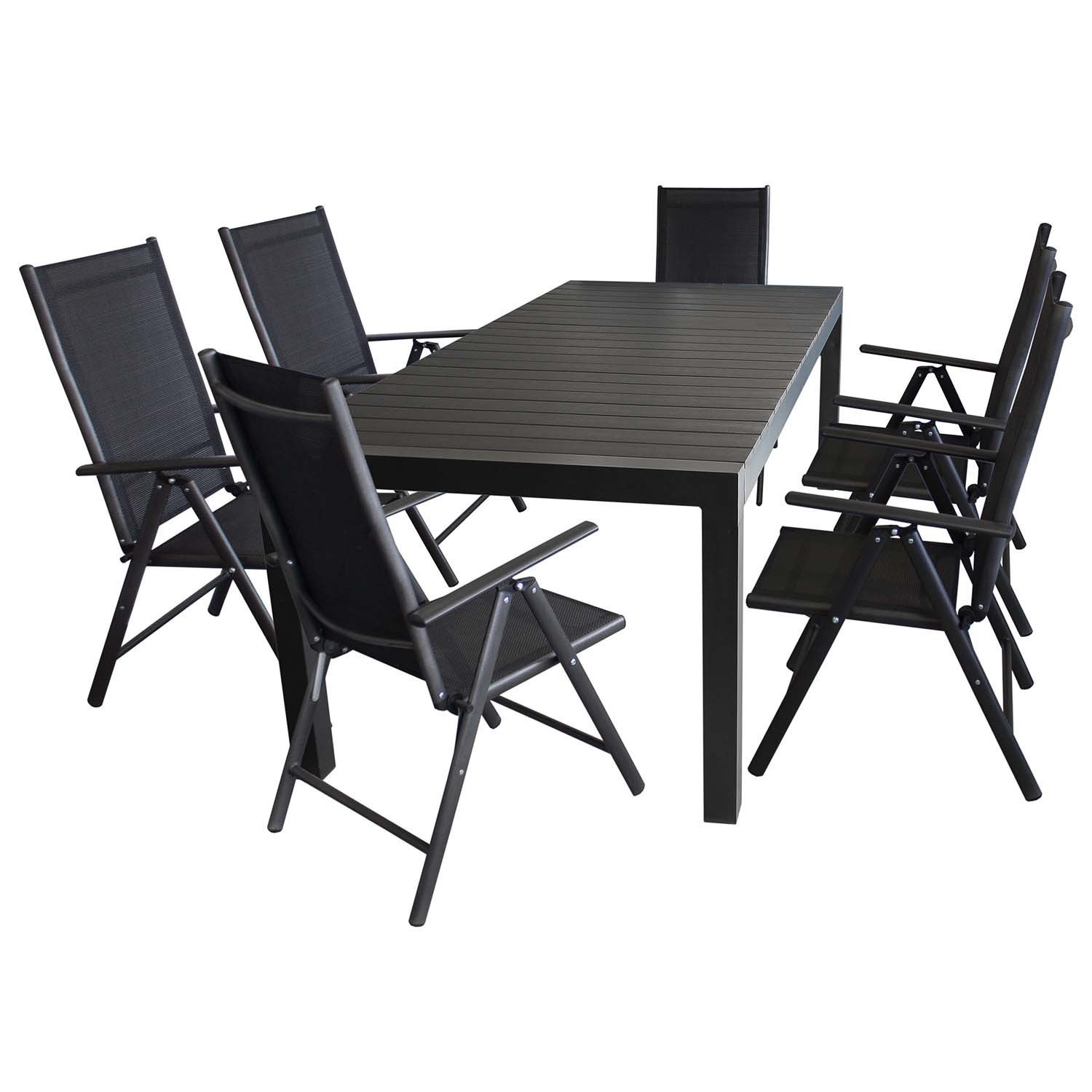 7tlg. Terrassenmöbel Set - Aluminium / Polywood Ausziehtisch 224/284
