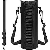 Linkidea Slim Water Bottle Carrier with Shoulder Strap Compatible with Hydro Flask Standard Mouth 18/21/24oz, Iron Flask, Hard Base Waterbottle Sling Bag Holder, Black