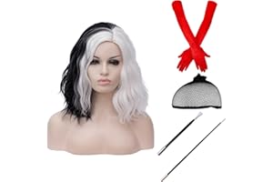 Cying Lin Short Bob Wavy Curly Wig Black and White Wig For Women Cosplay Halloween Wigs Heat Resistant Bob Party Wig Include Wig Cap (Black and White)