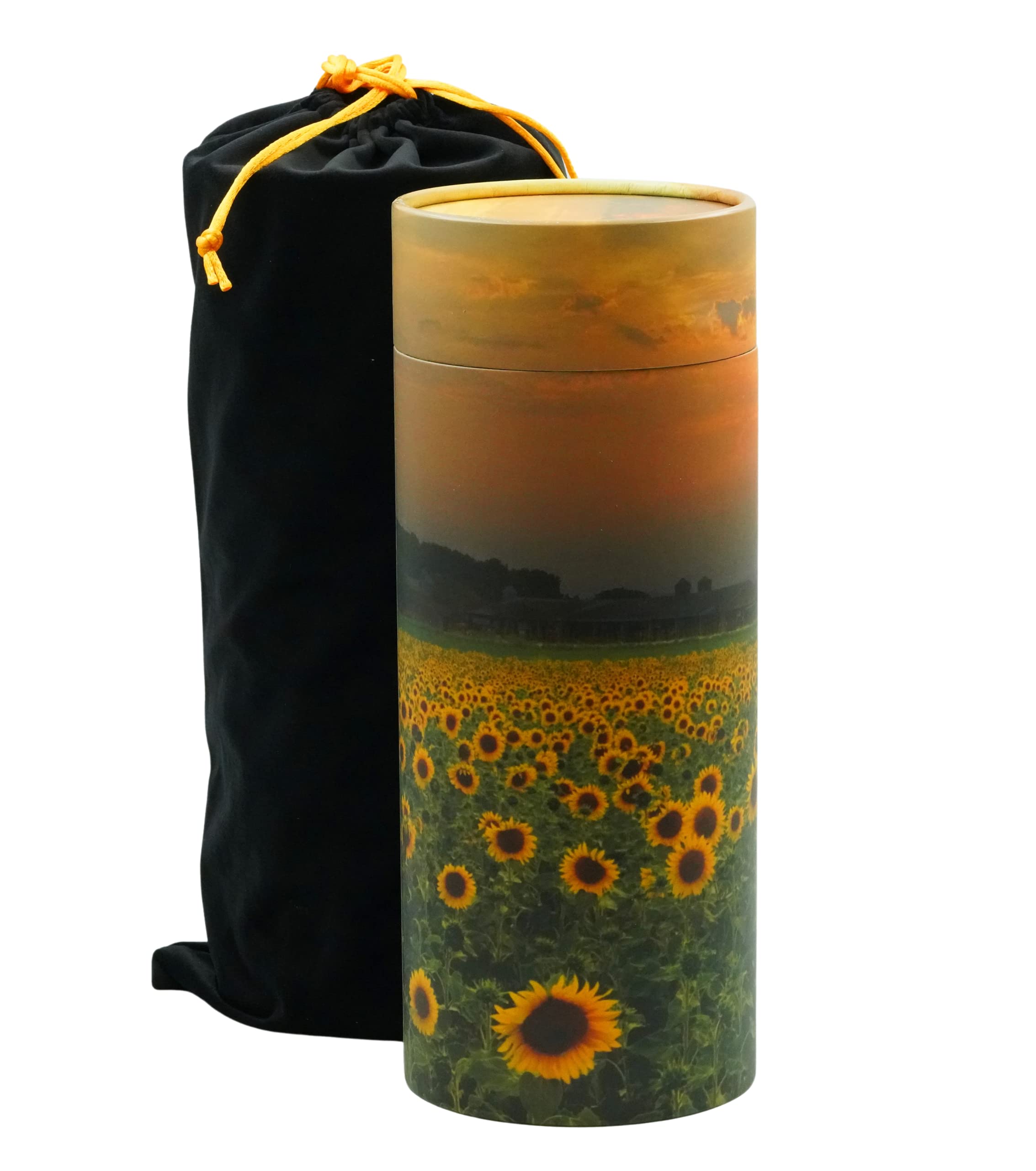 Photo 1 of Casket Depot Memorial Collection Sunflower Fields Paper Biodegradable Urn for Spreading Ashes - Bio Urn for Scattering Yellow