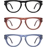 AMOMOMA 3 Pack Retro Square Reading Glasses for Women Men Trendy Vintage Blue Light Blocking Readers AM6200