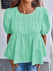 Tankaneo Womens Puff Sleeve Peplum Babydoll Tops