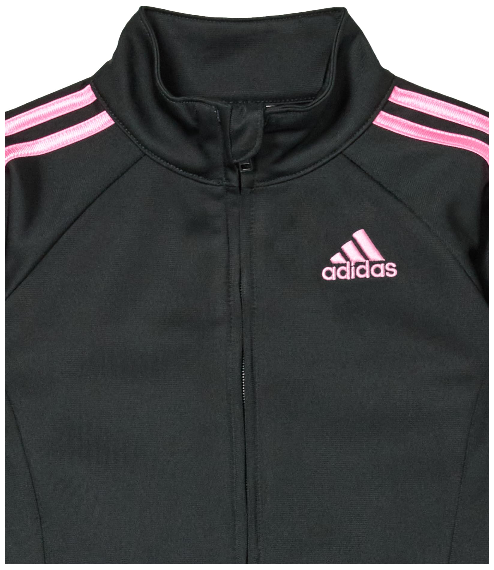 adids Girls 2-Piece Classic Tricot Track Suit Jacket & Pants, Black/Light Pink, 24 Months
