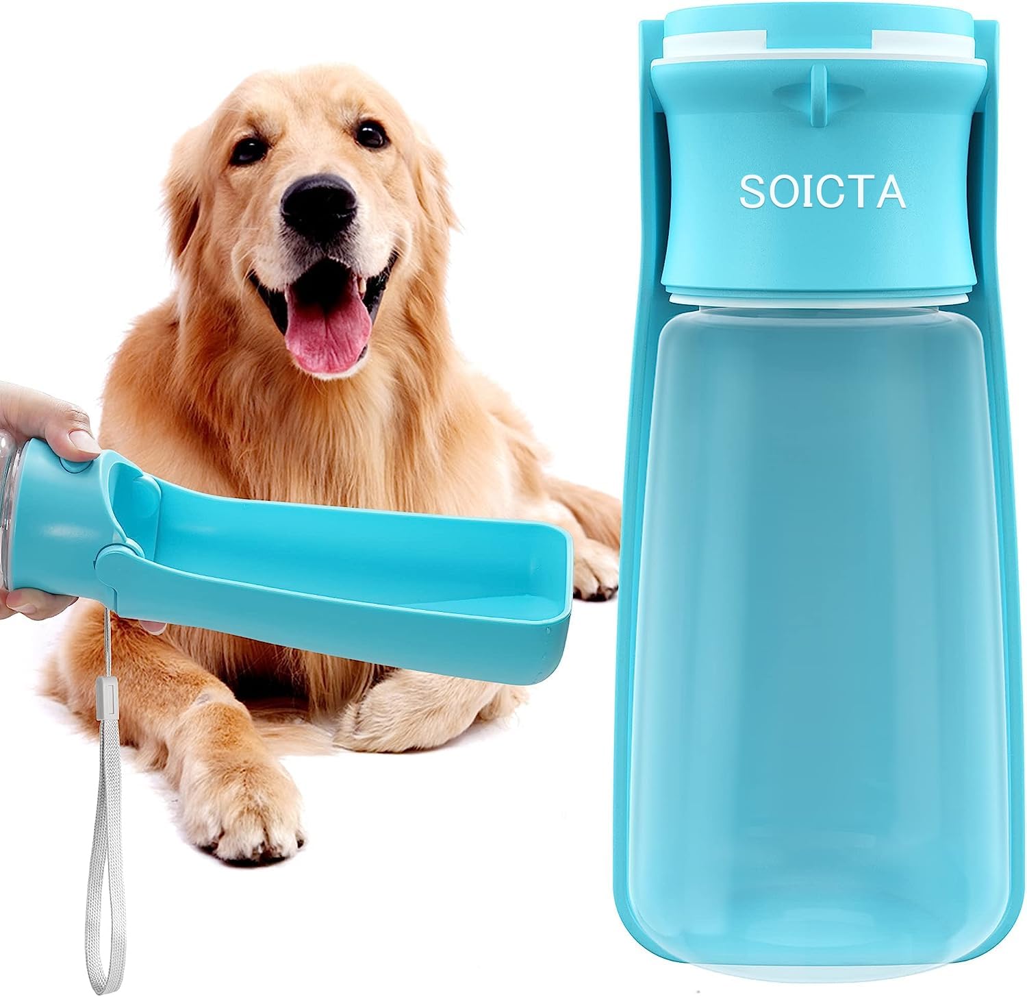 Photo 1 of SOICTA Portable Dog Small Animals Water Bottle for Walking 19 OZ or 12 OZ Pet Water Bottles for Puppy Medium Large Dogs Little Animals Water Dispenser Dog Small Animals Water Bowl (19OZ Blue)