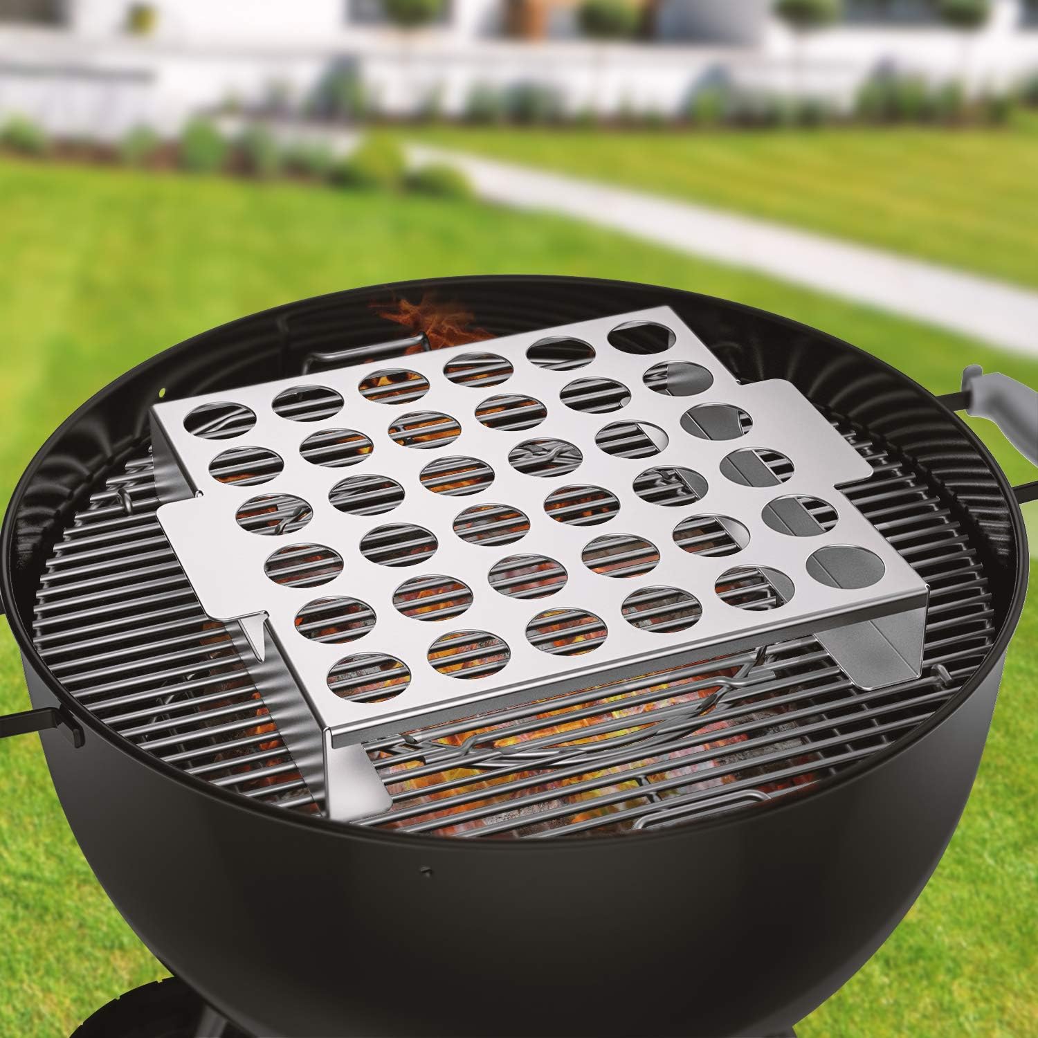 Skyflame Jalapeno Grill Rack with Handle and Chili Pepper Corer Tool - Large 36 Holes Capacity Stainless Steel Drumstick Chicken Wings Roaster for BBQ Smoker and Oven: Kitchen & Dining