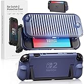 Sanyetral Dockable Case for Nintendo Switch 2 2025, Hard PC Front Cover + Clear Matte Hard Back Shell with Soft TPU Ergonomic Grip, Supports Stand Use and Charging Dock for Switch 2 -Blue