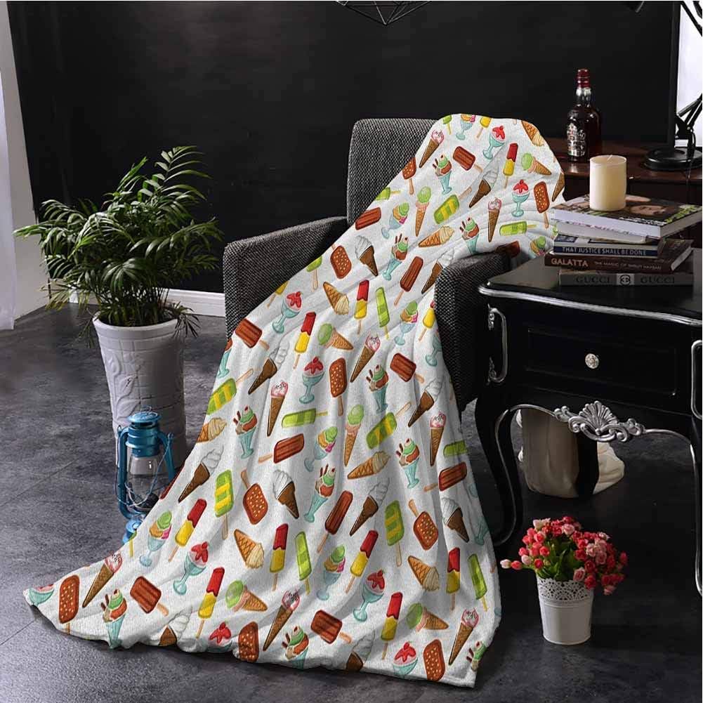 Luoiaax Ice Cream Bedding Flannel Blanket Frozen Desserts in Wafer Cone Glazed Eskimo with Whipped Cream Chocolate Sundae Super Soft and Comfortable Luxury Bed Blanket W60 x L70 Inch Multicolor