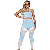 EMPWT Women's Workout Outfit 2 Piece | Ribbed Seamless Texture High Waist Leggings | Sports Bra Yoga & Workout Sets For Women