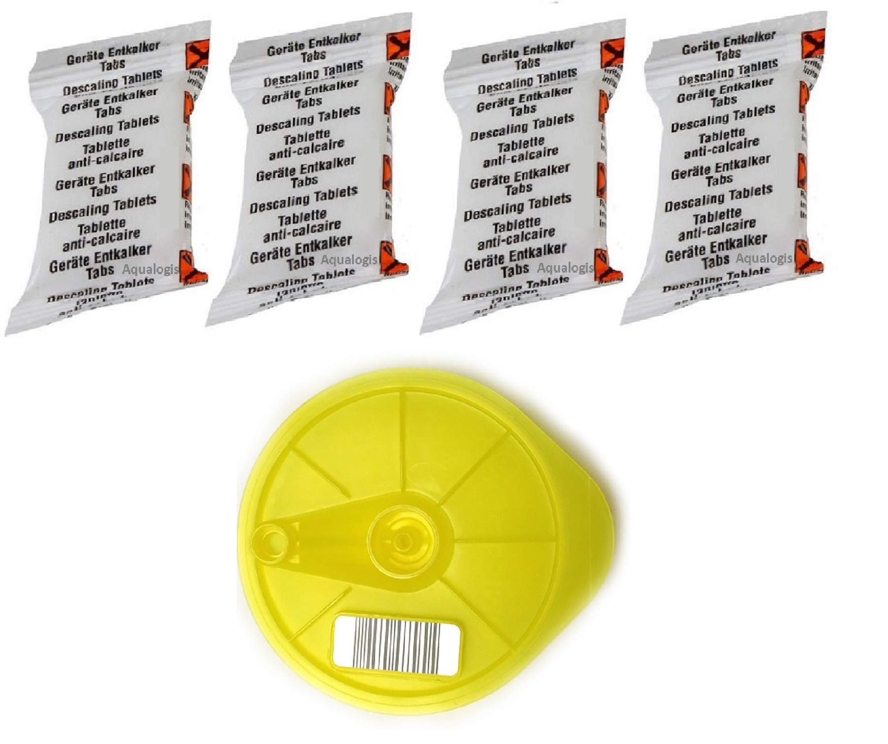 Aqualogis Yellow T-Disc 4 Descaling Tablets Compatible with Bosch 621101 Service T-Disc for Tassimo T20 / T40 / T65 / T85 / Bosch