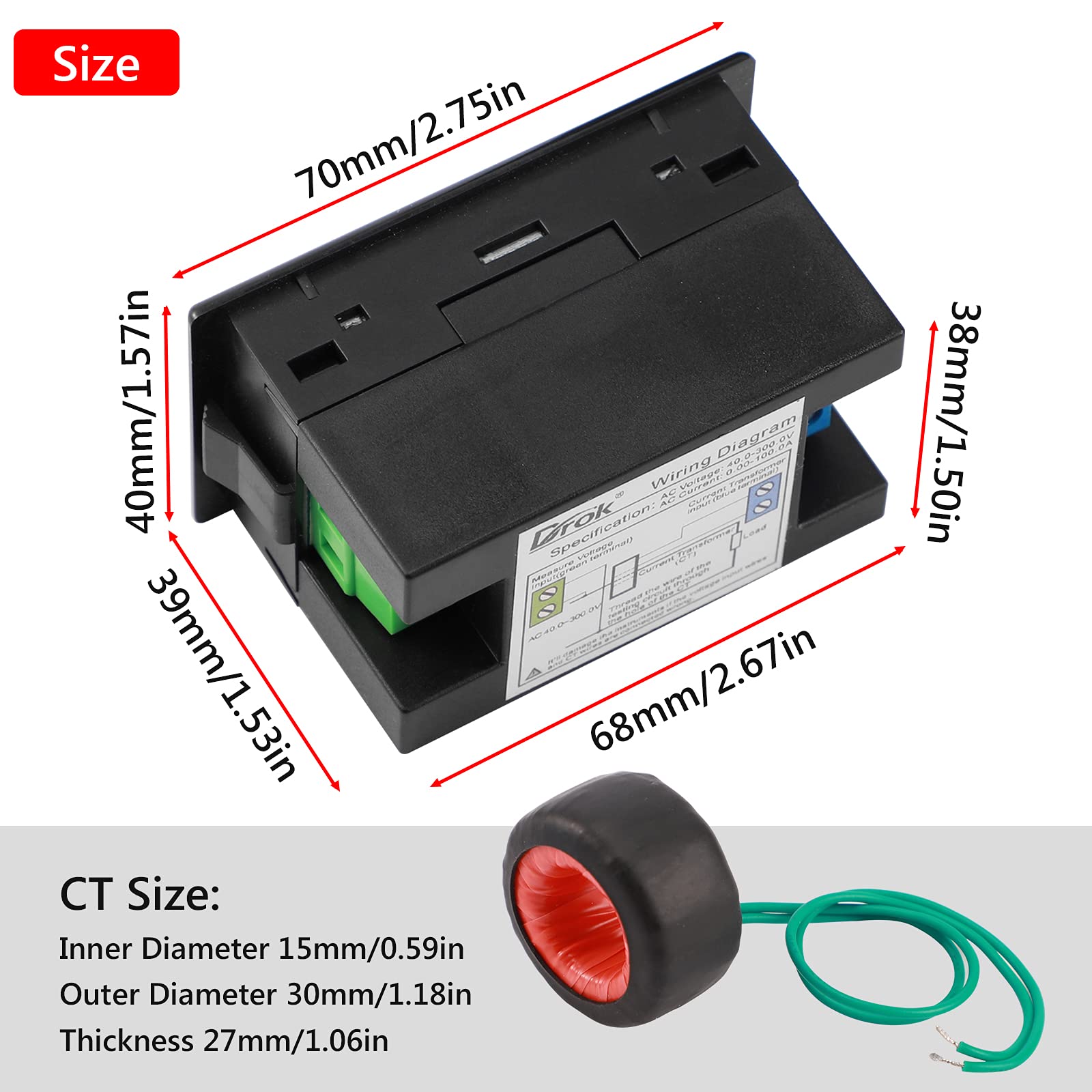 Display DROK 80-300V 100A – Misuratore Tensione, Corrente, Frequenza, Watt AC