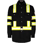 BOCOMAL FR Shirts High Visibility Button Down 7.5oz ANSI/ISEA Type O Class1 Flame Resistant Hi Vis Refective Safety Jacket