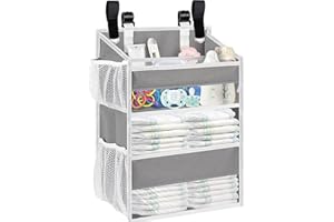 Ofiray-home Hanging Diaper Organizer for Changing Table,Cribs,Car,Playard or Wall & Nursery Organization-Durable 2-Tier Diaper Organizer with Mesh Pockets and Viewable Design, Won't Deform, Light Gray