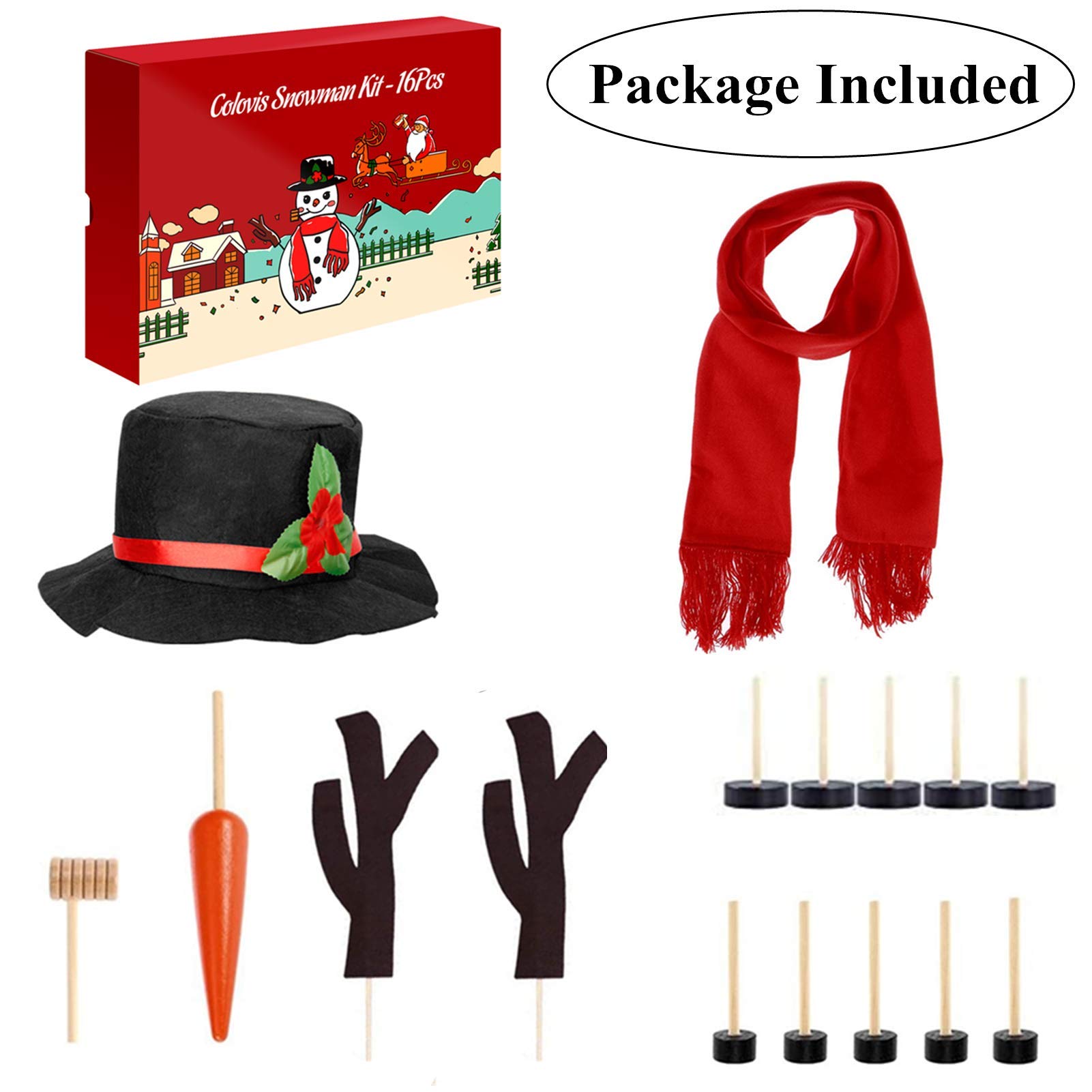 Colovis 16Pcs Snowman Decorating Kit, Snowman Making Kit Snow Toys for Winter Outdoor Party Christmas Holiday Decoration(1 Pack)