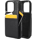 Vaultskin Eton Wallet Case for iPhone 15 Pro, Card Holder (Black) | Slim minimalist thin cover, holds up to 8 cards and cash, magnetic closure, shock-resistant bumper, Italian leather, gift box