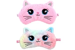 Wanmu 2Pcs Sleep Mask for Kids, Colorful Fuffy Plush Sleeping Eye Shade, Soft Cute Animal Night Blindfold Eye Cover for Women