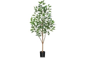 PISKOAN Artificial Ficus Tree Fake Tall Silk Plant Faux Large Floor Potted Tree for Home Office Living Room Indoor Outdoor Modern Decor (4FT)