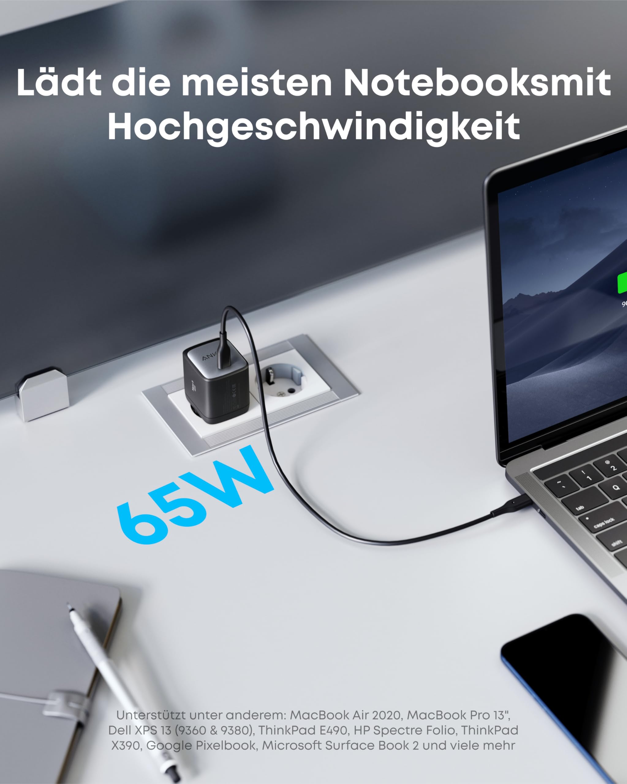 Anker Nano II 65W USB C Ladegerät Netzteil mit Schnellladeleistung, GaN II Technologie, Kompatibel mit MacBook Pro/Air, Galaxy S20/S10, iPhone 17/Pro/iPhone Air/16/15, iPad, Pixel (Schwarz) 3