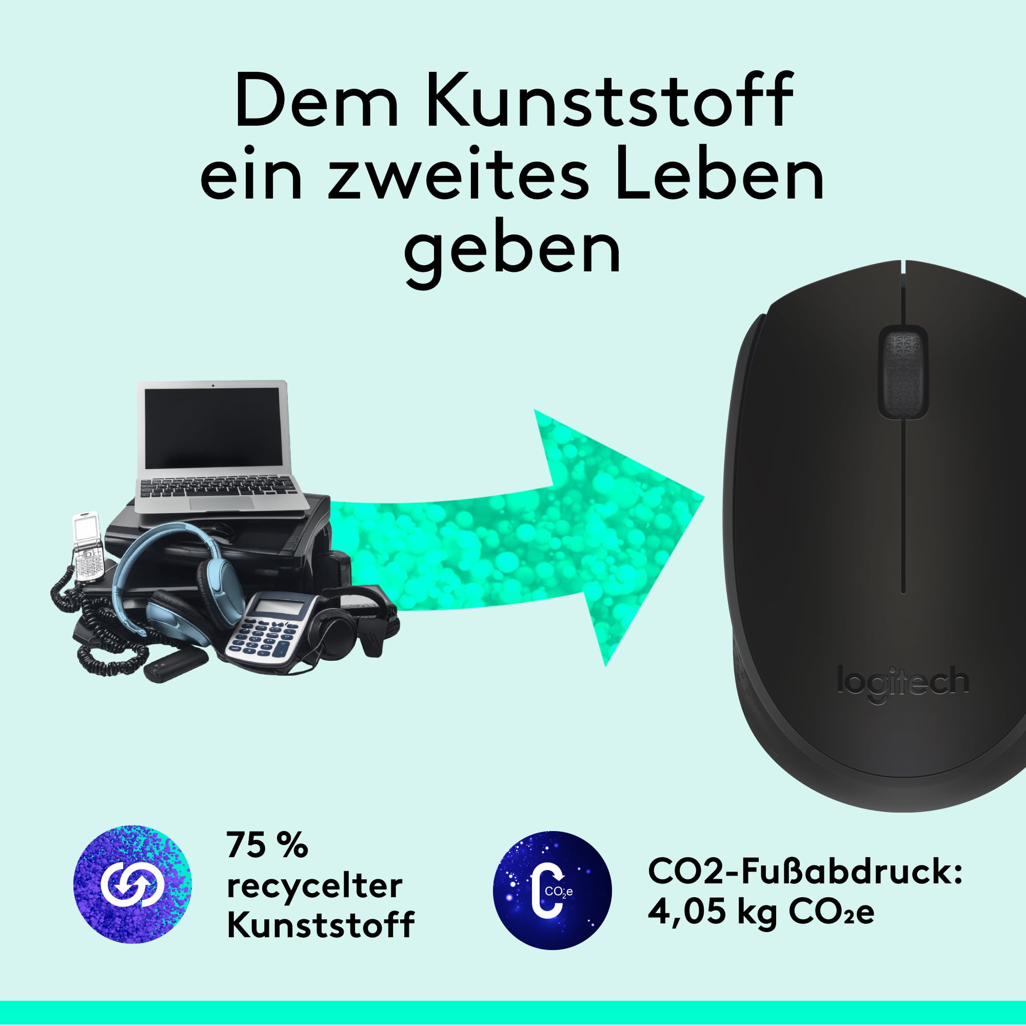 Logitech M171 Kabellose Maus, 2.4 GHz Verbindung via USB-Empfänger, Optischer Sensor, 12-Monate Akkulaufzeit, Für Links- und Rechtshänder, 3 Tasten, PC/Mac - Schwarz 5