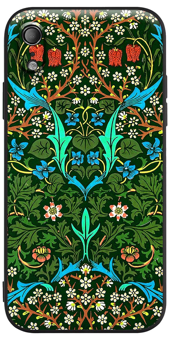 Berkin Arts Compatible with iPhone XR Premium Silicone Case Cover Patterns Cute Green Flower Elegant Shock Absorption Waterproof Anti-Scratch Come with Screen Protector (William Morris-Prunellier) — image 1