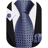 Barry.Wang Mens Tie Set Plaid Check Neckties Formal Business Wedding Luxury Pocket Square Cufflinks