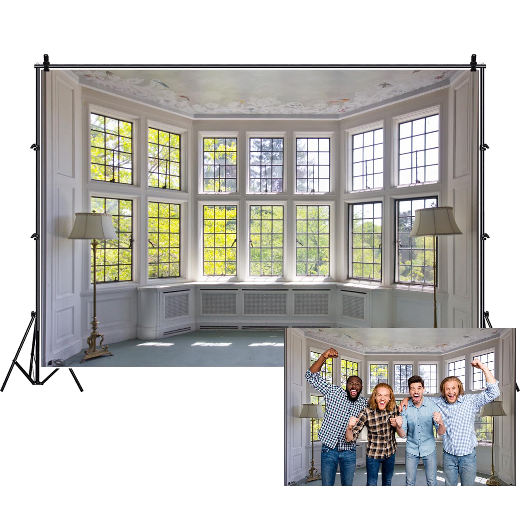 Ttincceer Living Room Backdrop 10x8ft Modern High-End French Window Photography Background Luxury Apartment Office Building Lobby Photography Backdrop Studio Shooting Props