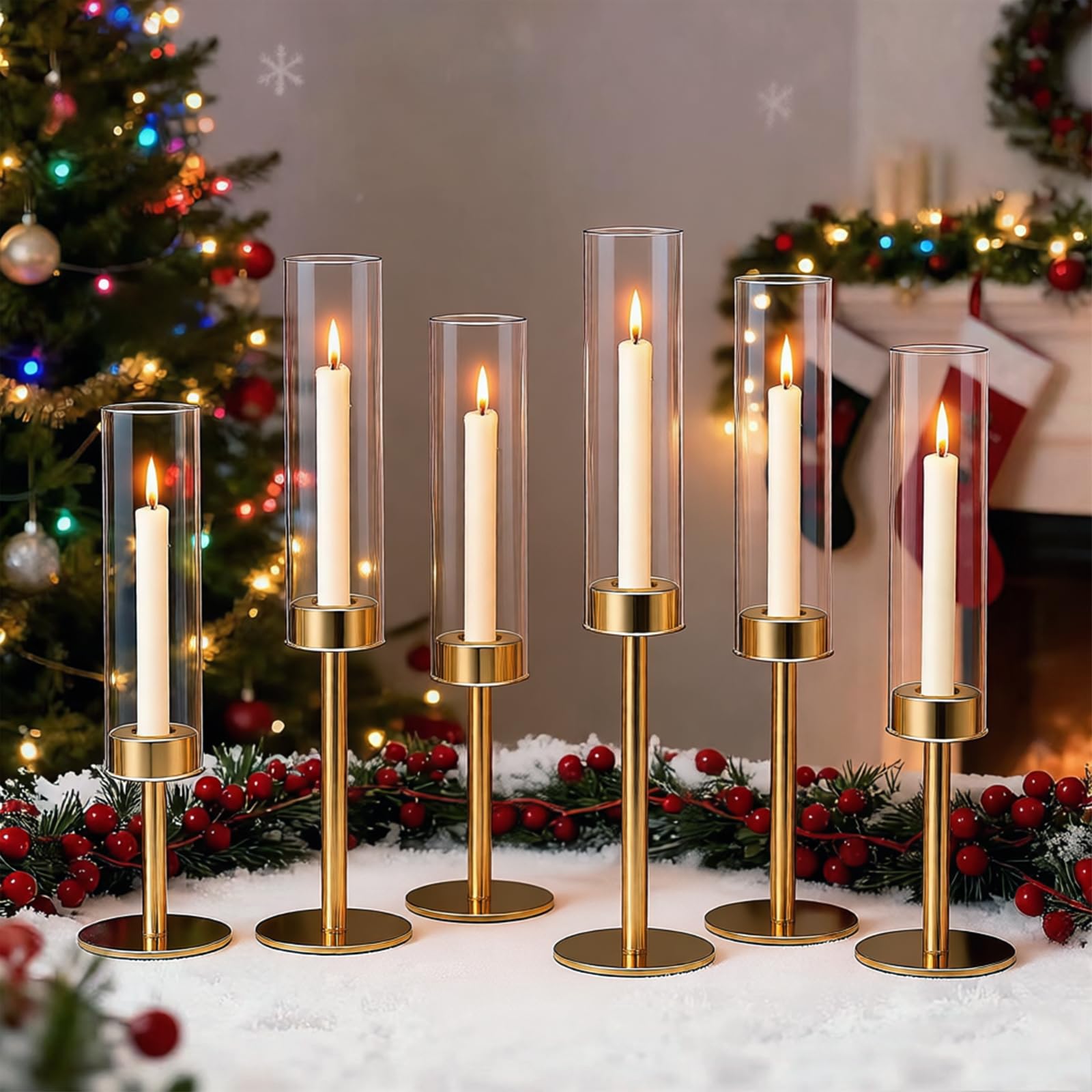 Photo 1 of Gold Candlestick Holders Set of 6 – Tall Candle Sticks Holder Decor – Vintage Centerpiece Table Decorations – Dining Room Candle Holder Decor, Wedding Decorations – Home Decor Aesthetic Gift