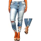 Jack David/L,Square Womens Plus Size Stretch Distressed Ripped Blue Skinny Denim Jeans (20, Jack David Blue Jeans WV74422P)