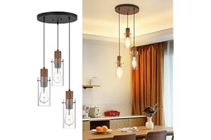 Emak 3-Light Pendant Lights Kitchen Island, Farmhouse Black Pendant Light Fixtures, Modern Hanging Lights with Clear Glass Shade for Dining Room, Kitchen, Bathroom, Hallway, PL120-BK-CL