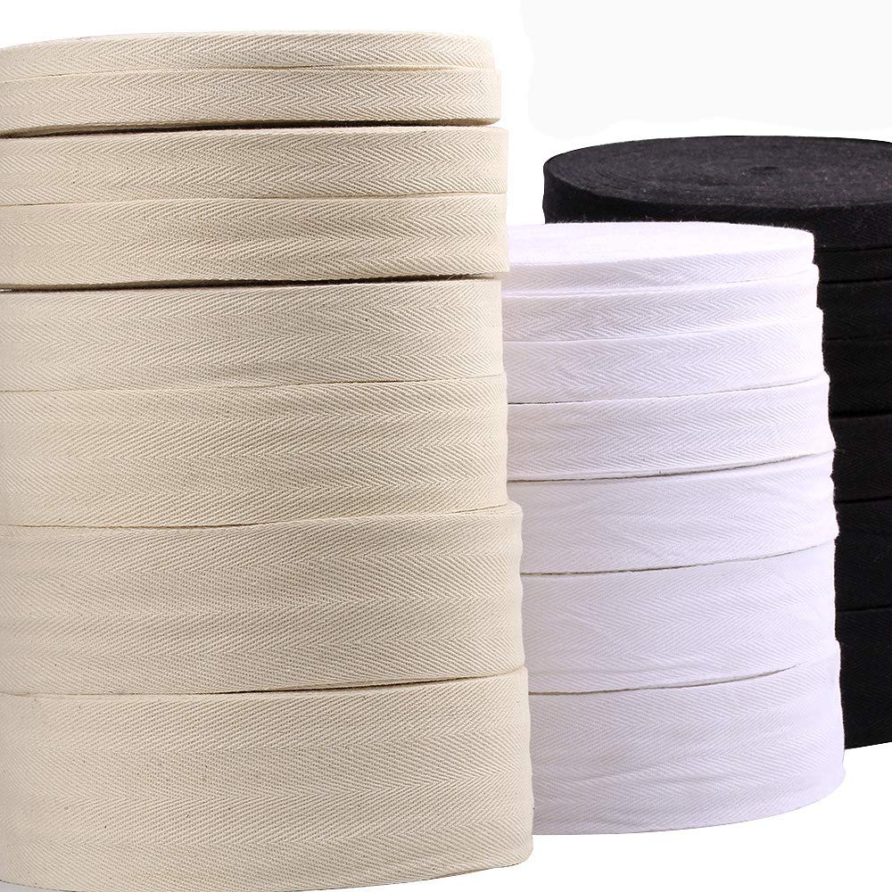 Egurs Cotton Tape, 50 m, 1-5 cm, Herringbone Pattern, Twill Tape, Bias Tape, Seam Tape, Woven Tape, Black, 3.5 cm