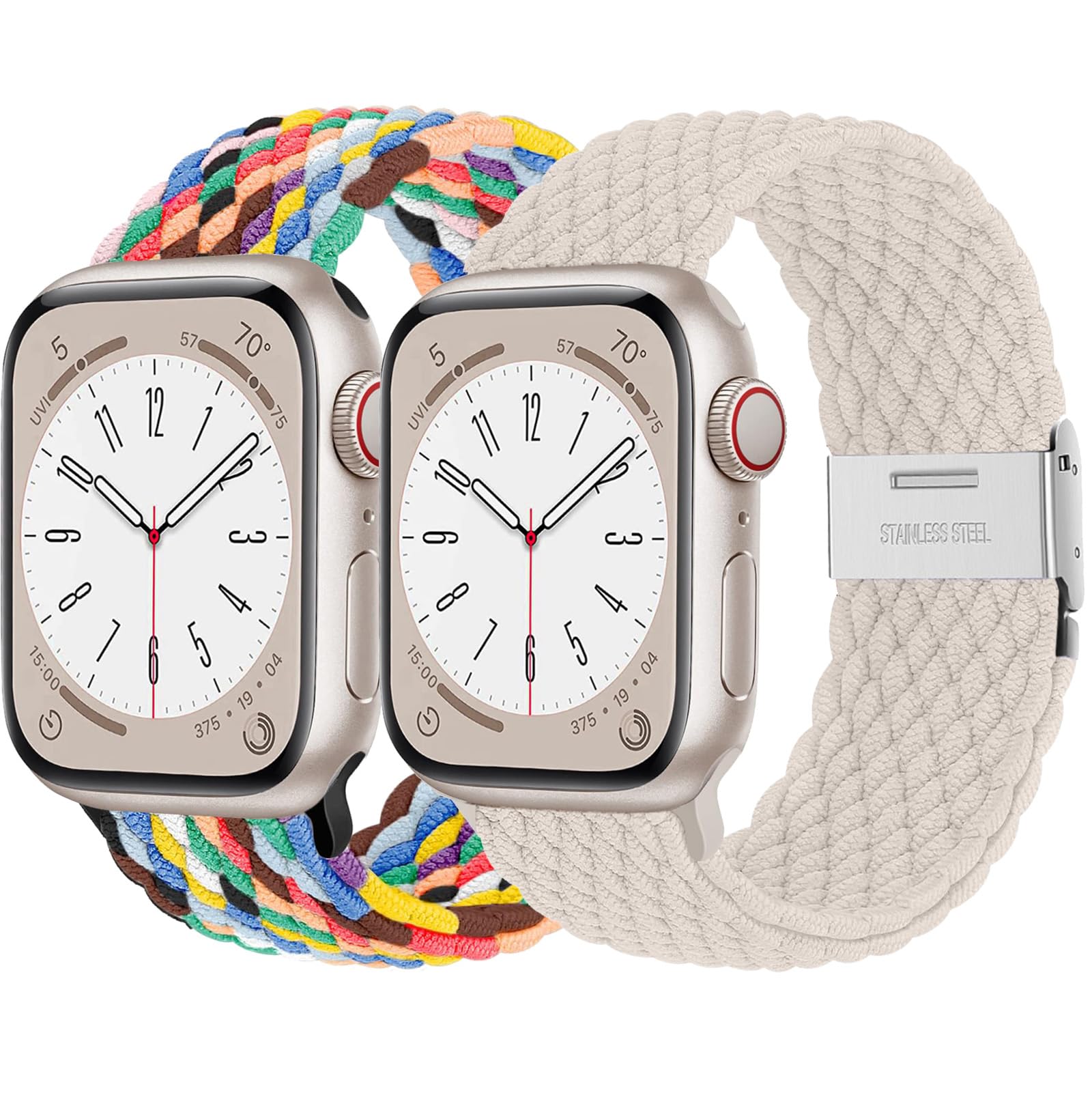 2Pcs Stretchy Braided Strap For Apple Watch Straps 40mm 44mm 41mm 45mm 49mm 38mm 42mm 46mm Men Women,Sport Elastic Solo Loop Bracelet Band for iWatch Series 10 9 8 7 6 5 4 3 2 1 Se Ultra